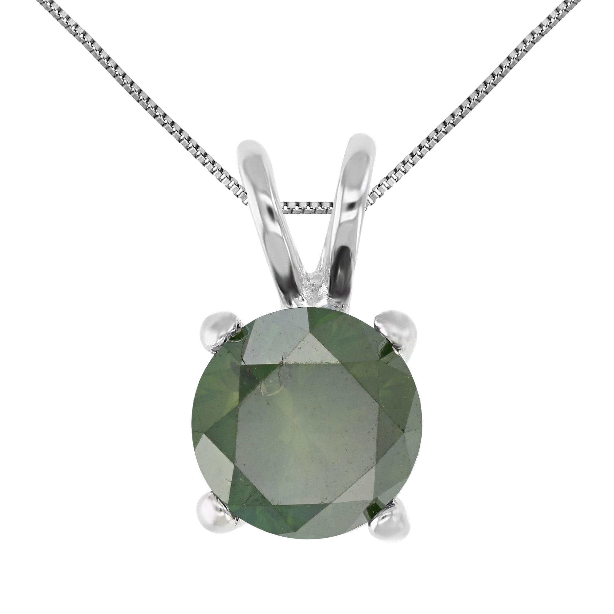 2 cttw Diamond Pendant, Green Diamond Solitaire Pendant Necklace for Women in 14K White Gold with 18 Inch Chain, Prong Setting