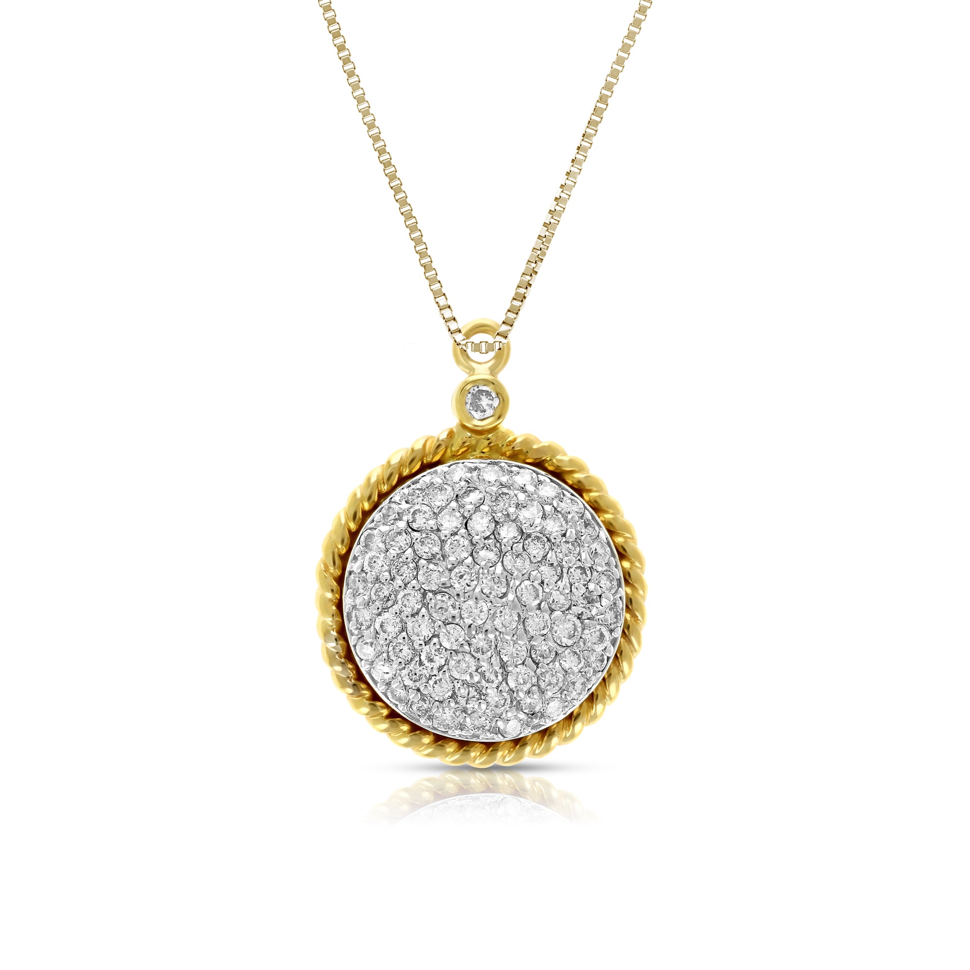 0.60 cttw Diamond Pendant, Diamond Circle Composite Pendant Necklace for Women in 14K Yellow Gold with 18 Inch Chain, Prong Setting