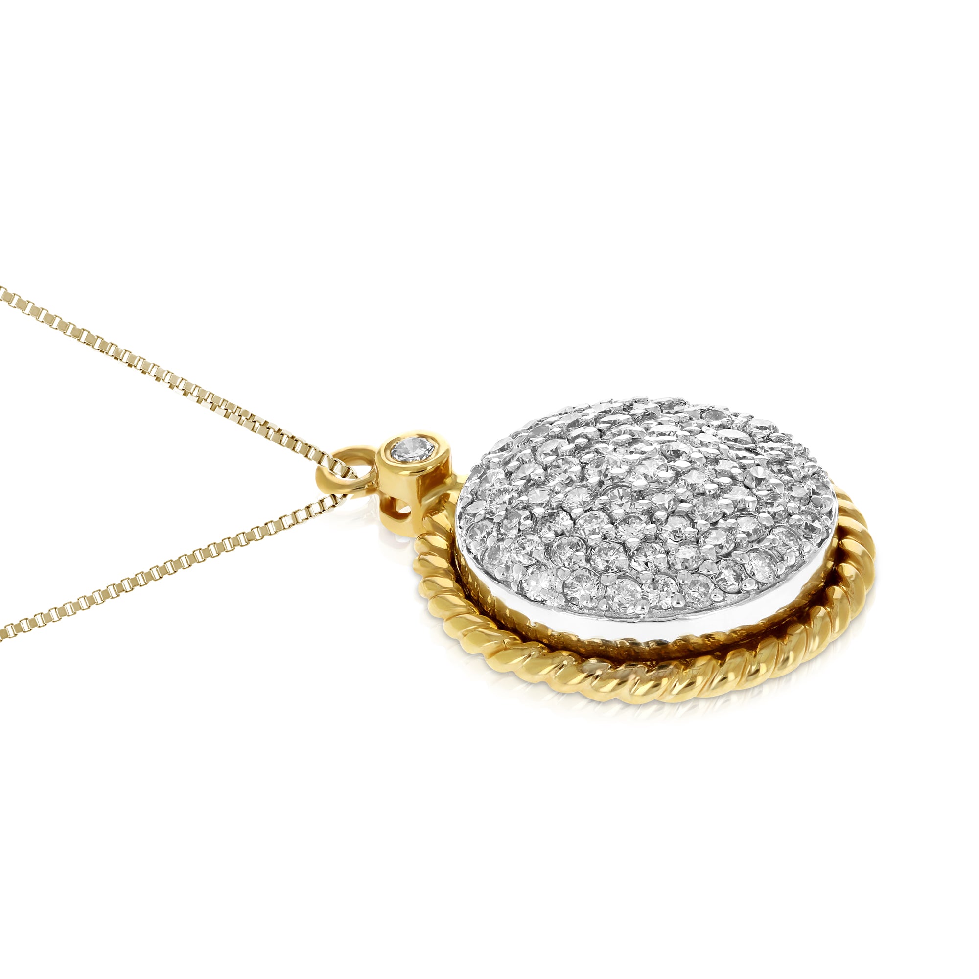 0.60 cttw Diamond Pendant, Diamond Circle Composite Pendant Necklace for Women in 14K Yellow Gold with 18 Inch Chain, Prong Setting