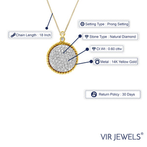 0.60 cttw Diamond Pendant, Diamond Circle Composite Pendant Necklace for Women in 14K Yellow Gold with 18 Inch Chain, Prong Setting