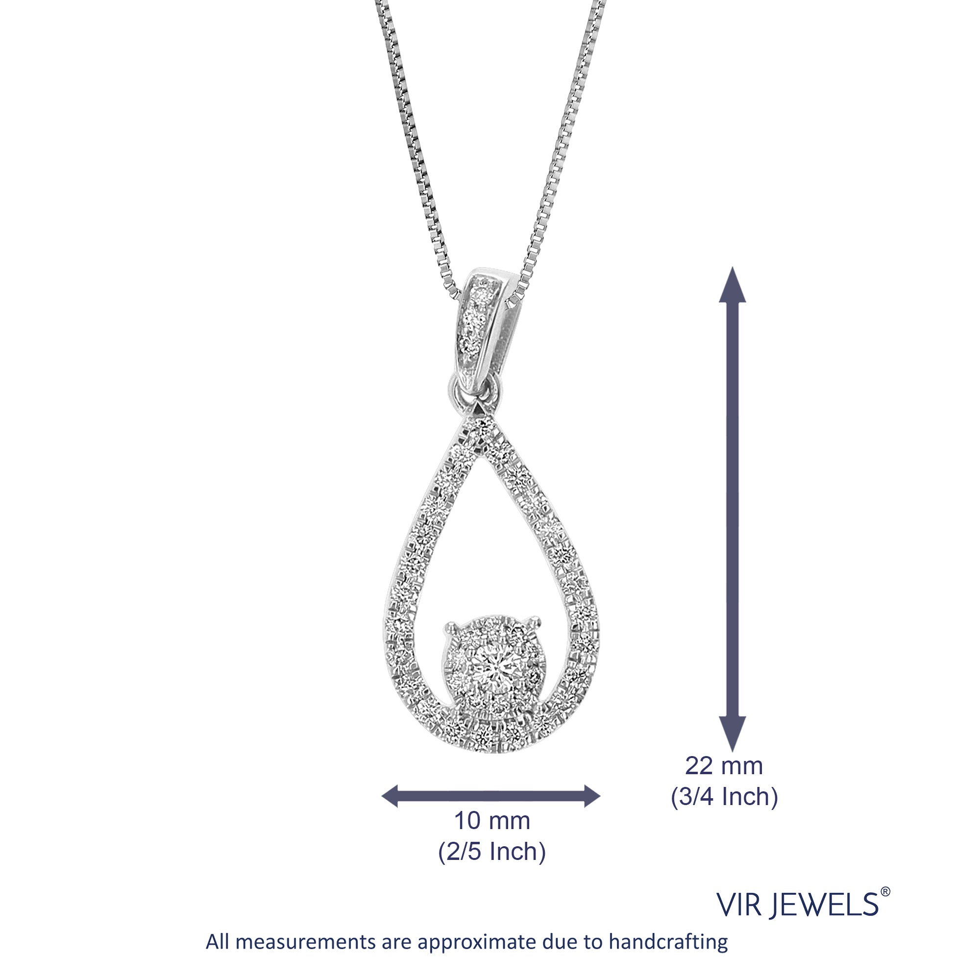 1/3 cttw Diamond Pendant Necklace for Women, Lab Grown Diamond Drop Pendant Necklace in .925 Sterling Silver with Chain, Size 3/4 Inch