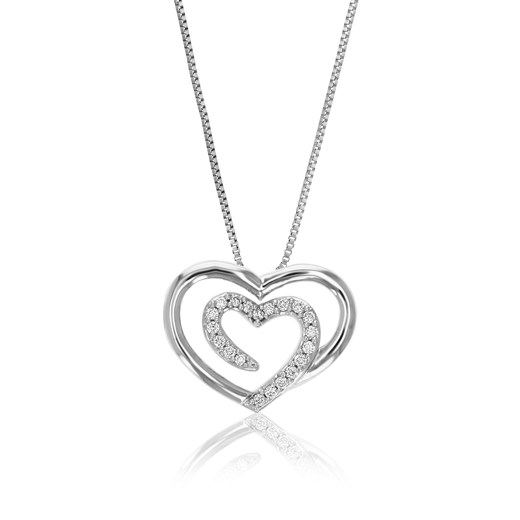 1/10 cttw Diamond Pendant Necklace for Women, Lab Grown Diamond Heart Pendant Necklace in .925 Sterling Silver with Chain, Size 1/2 Inch