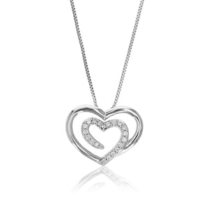 1/10 cttw Diamond Pendant Necklace for Women, Lab Grown Diamond Heart Pendant Necklace in .925 Sterling Silver with Chain, Size 1/2 Inch