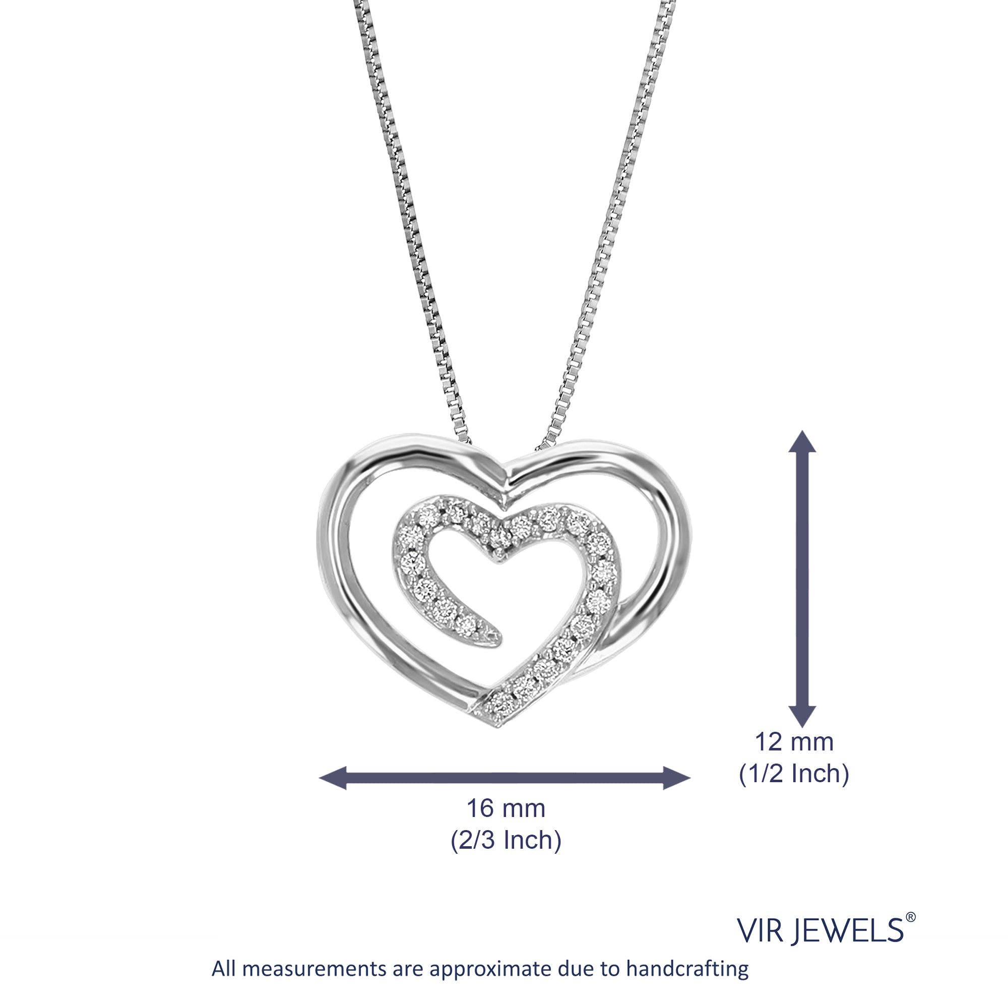 1/10 cttw Diamond Pendant Necklace for Women, Lab Grown Diamond Heart Pendant Necklace in .925 Sterling Silver with Chain, Size 1/2 Inch