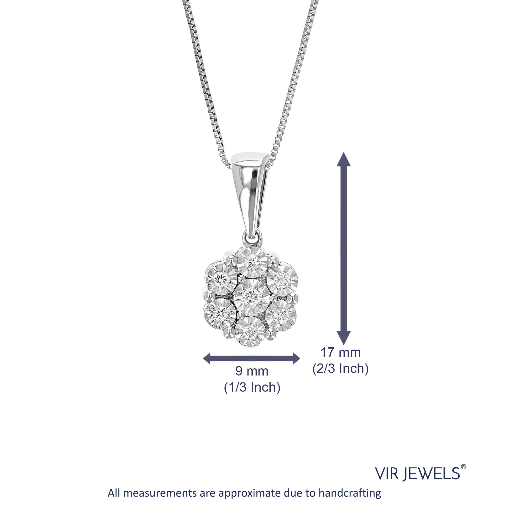 1/8 cttw Diamond Pendant Necklace for Women, Lab Grown Diamond Pendant Necklace in .925 Sterling Silver with Chain, Size 3/4 Inch