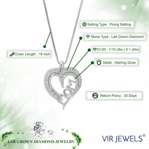 1/10 cttw Diamond Pendant Necklace for Women, Lab Grown Diamond Pendant Necklace in .925 Sterling Silver with Chain, Size 1/2 Inch