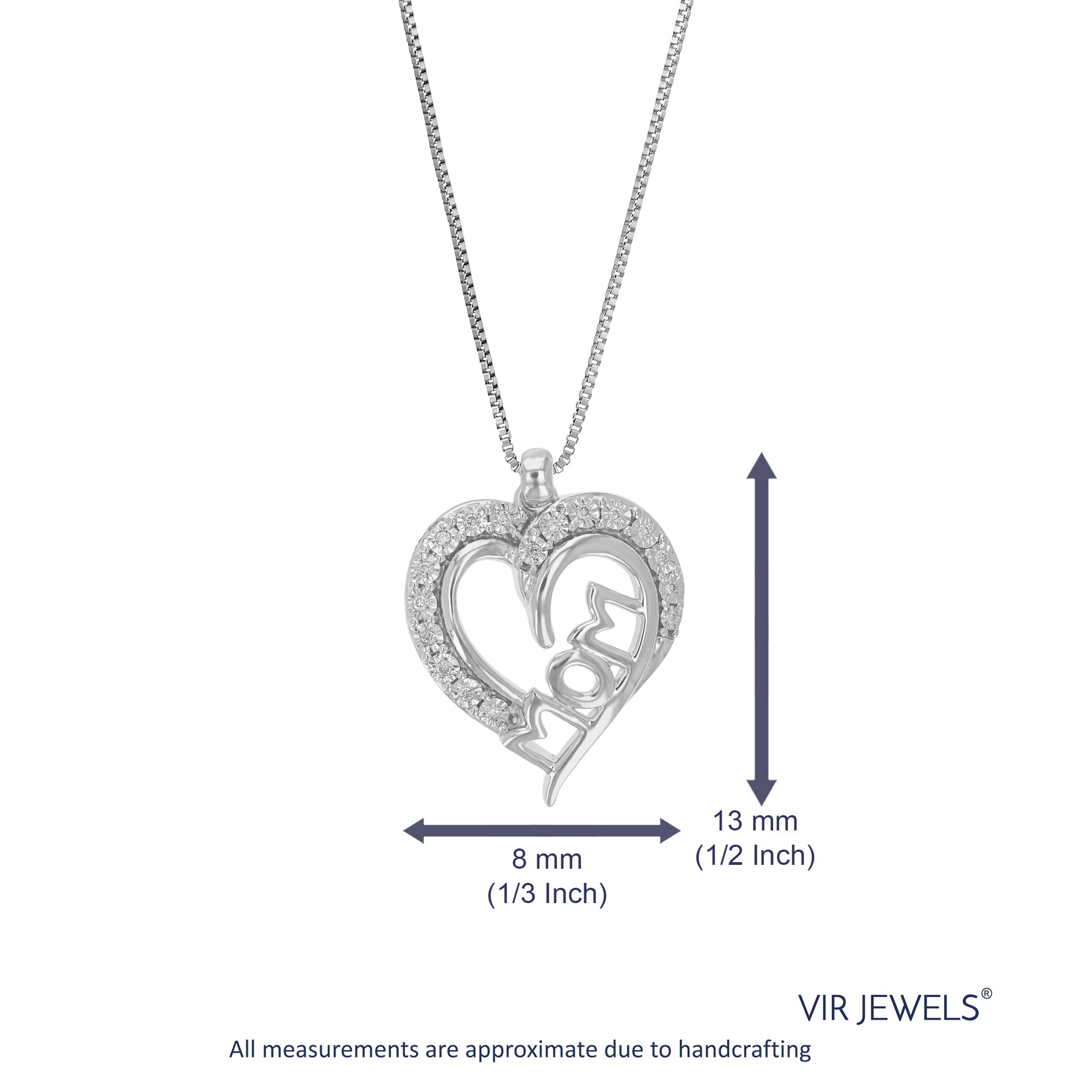 1/10 cttw Diamond Pendant Necklace for Women, Lab Grown Diamond Pendant Necklace in .925 Sterling Silver with Chain, Size 1/2 Inch