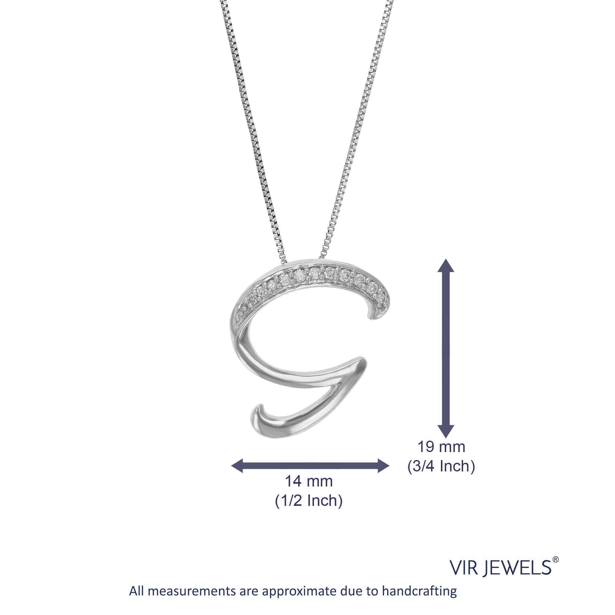 1/12 cttw Diamond Pendant Necklace for Women, Lab Grown Diamond Letter G Pendant Necklace in .925 Sterling Silver with Chain, Size 3/4 Inch