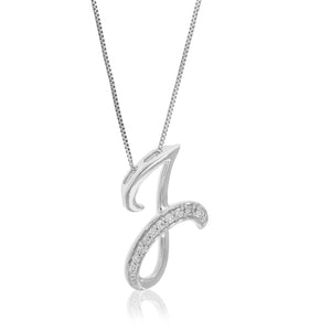 1/12 cttw Diamond Pendant Necklace for Women, Lab Grown Diamond Letter J Pendant Necklace in .925 Sterling Silver with Chain, Size 2/5 Inch