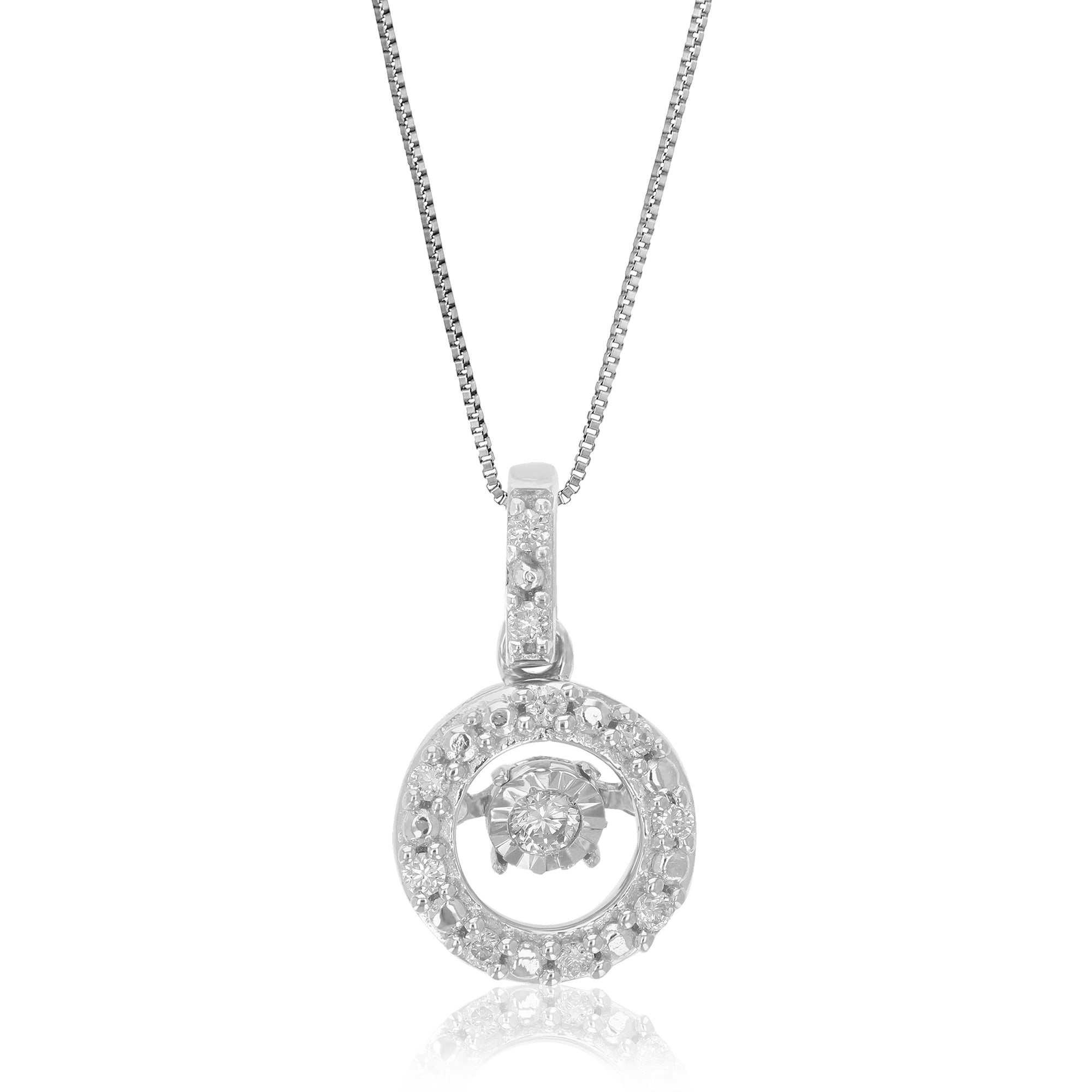 1/12 cttw Diamond Pendant Necklace for Women, Lab Grown Diamond Round Pendant Necklace in .925 Sterling Silver with Chain, Size 1/2 Inch