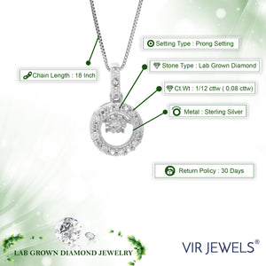 1/12 cttw Diamond Pendant Necklace for Women, Lab Grown Diamond Round Pendant Necklace in .925 Sterling Silver with Chain, Size 1/2 Inch