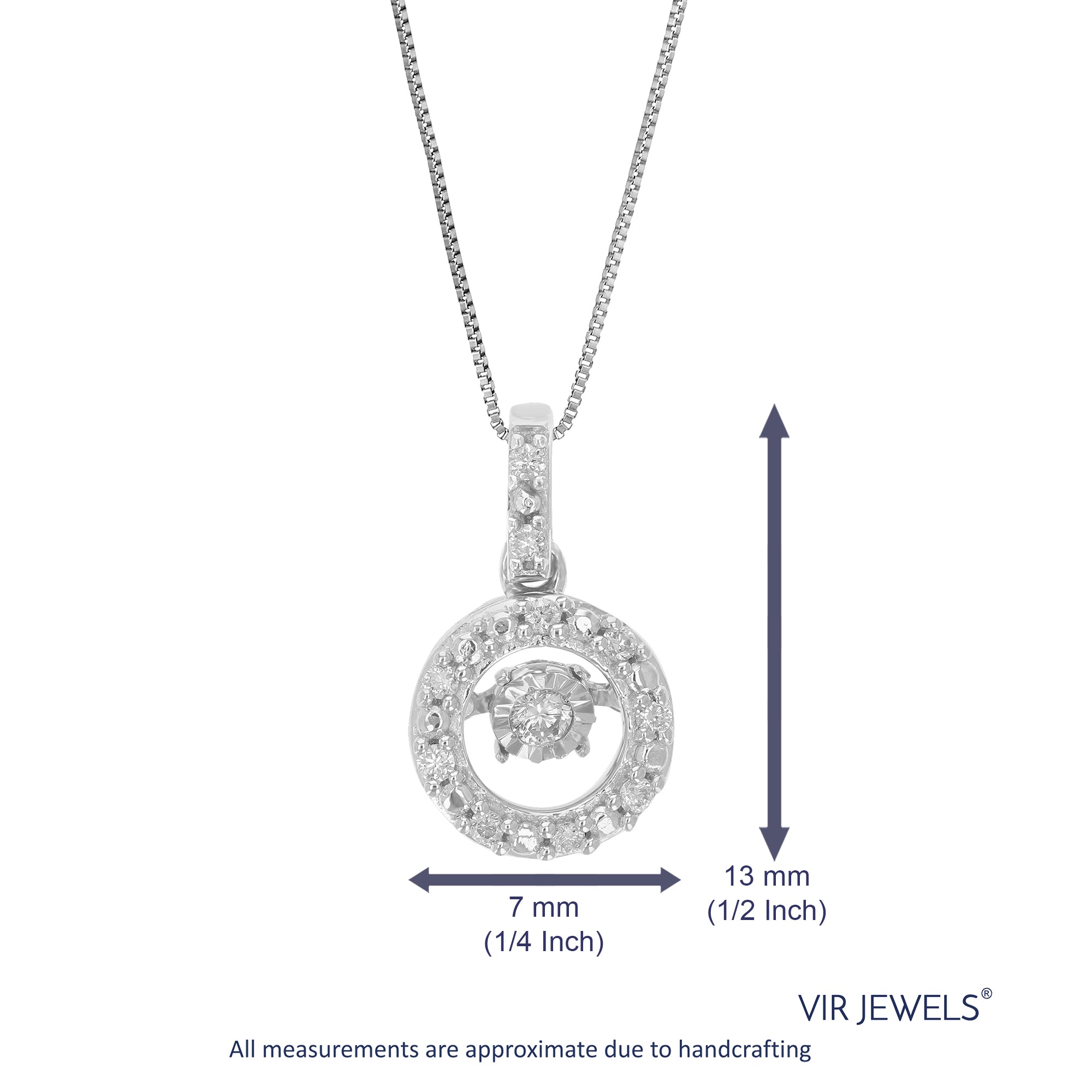 1/12 cttw Diamond Pendant Necklace for Women, Lab Grown Diamond Round Pendant Necklace in .925 Sterling Silver with Chain, Size 1/2 Inch