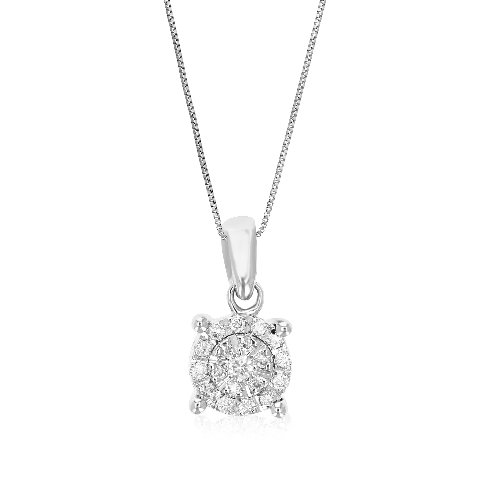 1/8 cttw Diamond Pendant Necklace for Women, Lab Grown Diamond Round Pendant Necklace in .925 Sterling Silver with Chain, Size 1/2 Inch
