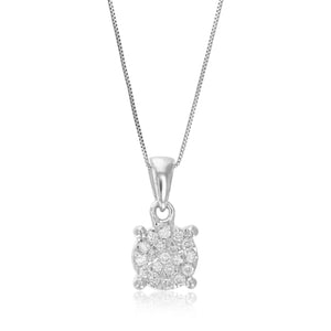 1/10 cttw Diamond Pendant Necklace for Women, Lab Grown Diamond Round Pendant Necklace in .925 Sterling Silver with Chain, Size 2/5 Inch