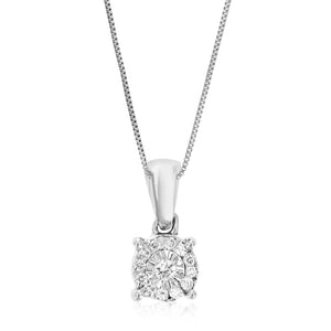 1/10 cttw Diamond Pendant Necklace for Women, Lab Grown Diamond Round Pendant Necklace in .925 Sterling Silver with Chain, Size 2/3 Inch