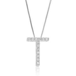 1/10 cttw Diamond Pendant Necklace for Women, Lab Grown Diamond Letter T Pendant Necklace in .925 Sterling Silver with Chain, Size 2/5 Inch