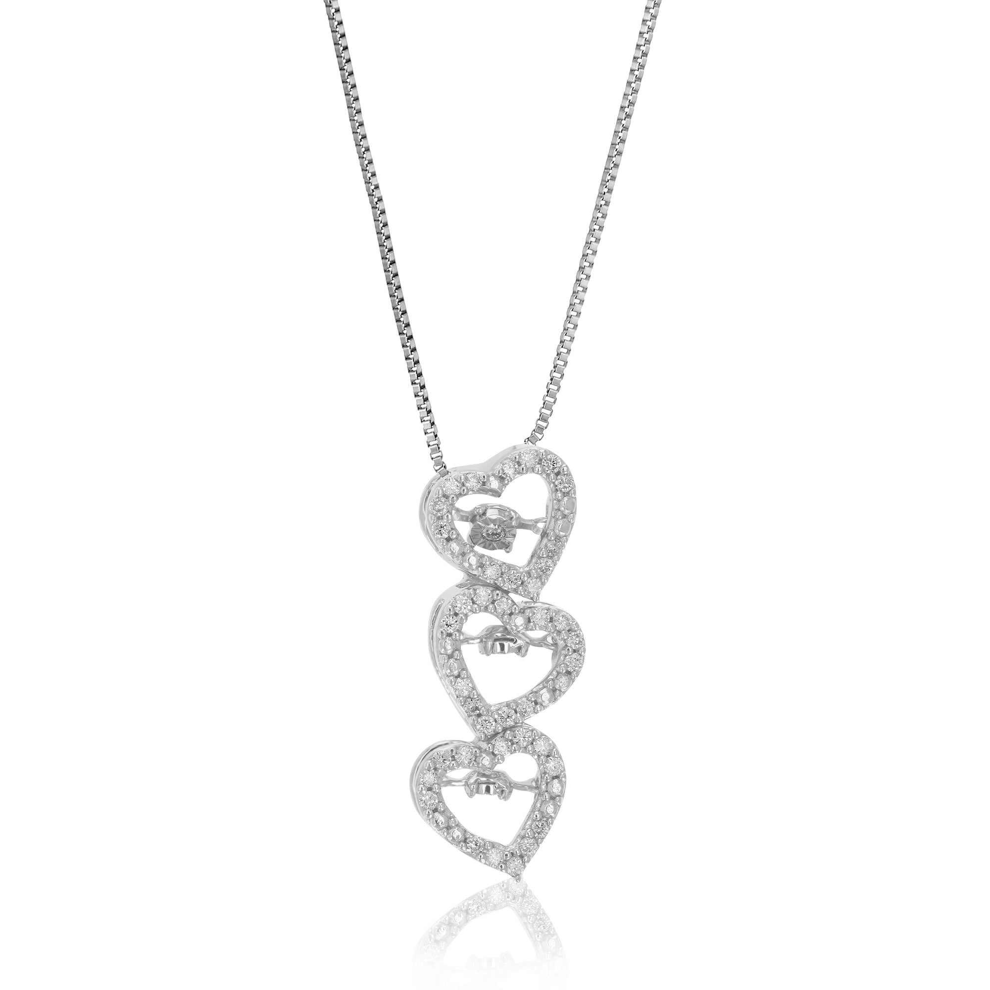 1/6 cttw Diamond Pendant Necklace for Women, Lab Grown Diamond Triple Heart Pendant Necklace in .925 Sterling Silver with Chain, Size 3/4 Inch