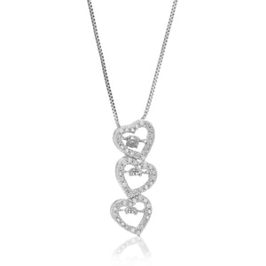 1/6 cttw Diamond Pendant Necklace for Women, Lab Grown Diamond Triple Heart Pendant Necklace in .925 Sterling Silver with Chain, Size 3/4 Inch