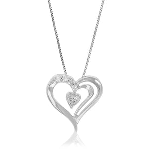 1/8 cttw Diamond Pendant Necklace for Women, Lab Grown Diamond Heart Pendant Necklace in .925 Sterling Silver with Chain, Size 1/2 Inch