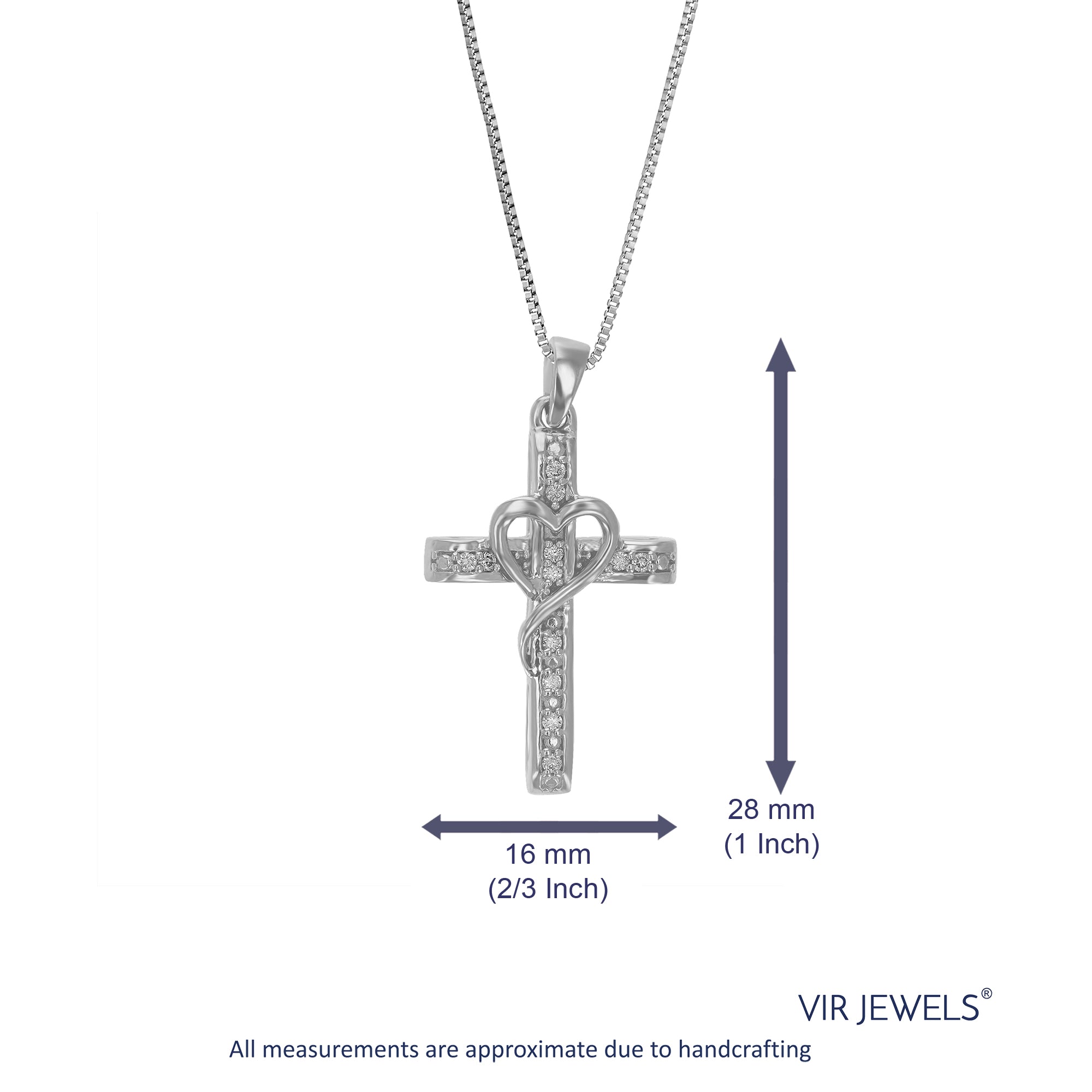 1/10 cttw Diamond Pendant Necklace for Women, Lab Grown Diamond Cross Heart Pendant Necklace in .925 Sterling Silver with Chain, Size 1 Inch