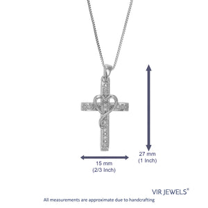 1/10 cttw Diamond Pendant Necklace for Women, Lab Grown Diamond Cross Heart Pendant Necklace in .925 Sterling Silver with Chain, Size 1 Inch