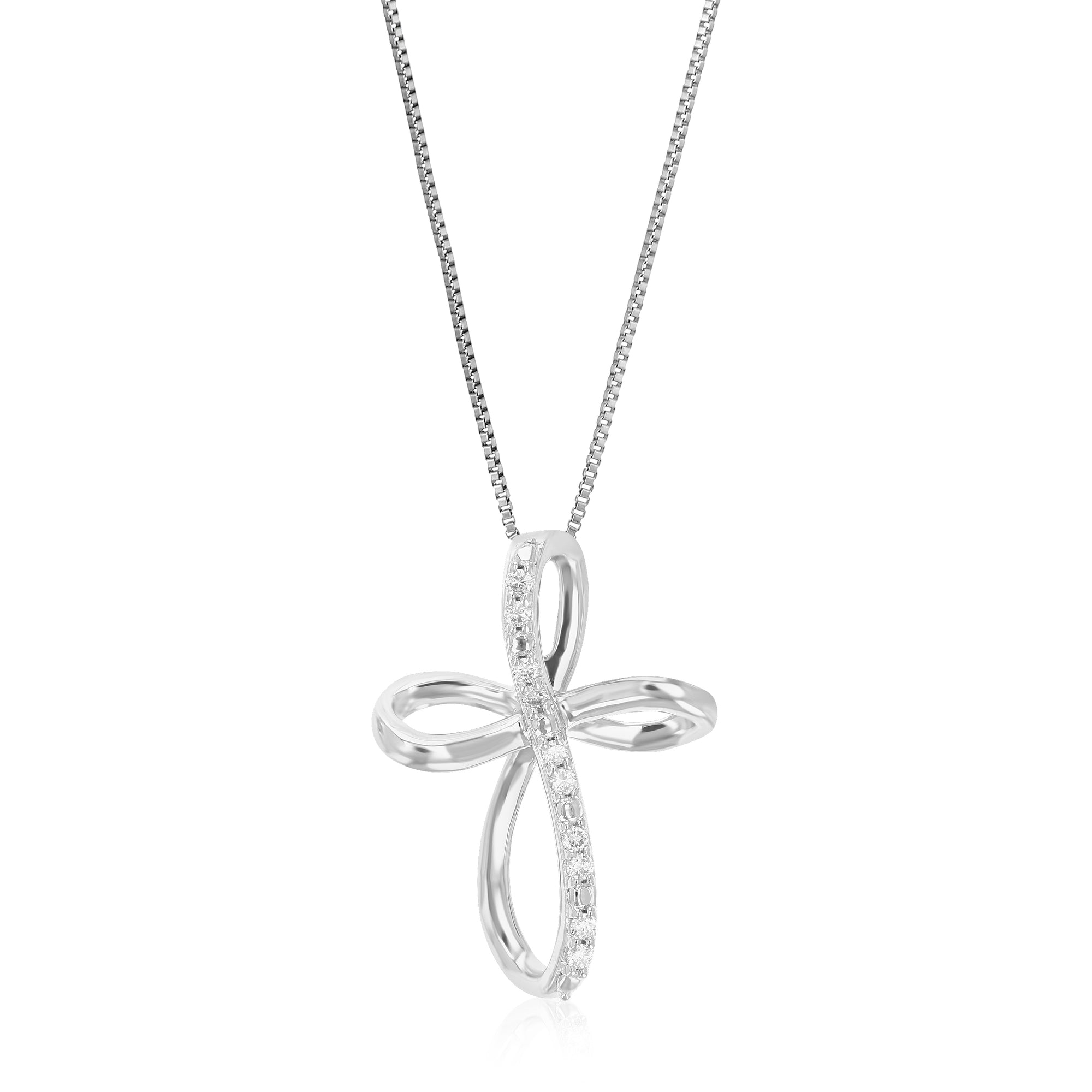 1/10 cttw Diamond Pendant Necklace for Women, Lab Grown Diamond Cross Pendant Necklace in .925 Sterling Silver with Chain, Size 2/3 Inch