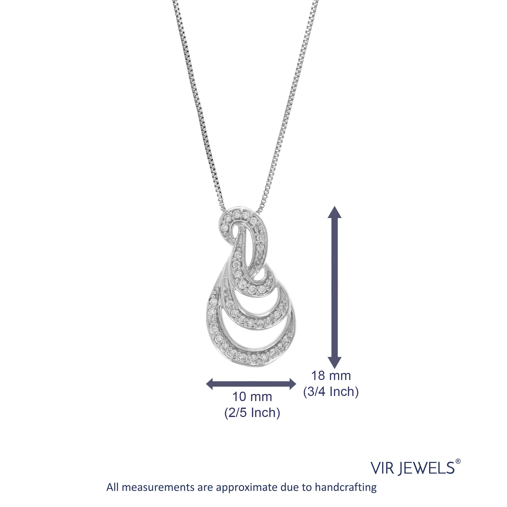 1/6 cttw Diamond Pendant Necklace for Women, Lab Grown Diamond Swirl Pendant Necklace in .925 Sterling Silver with Chain, Size 3/4 Inch
