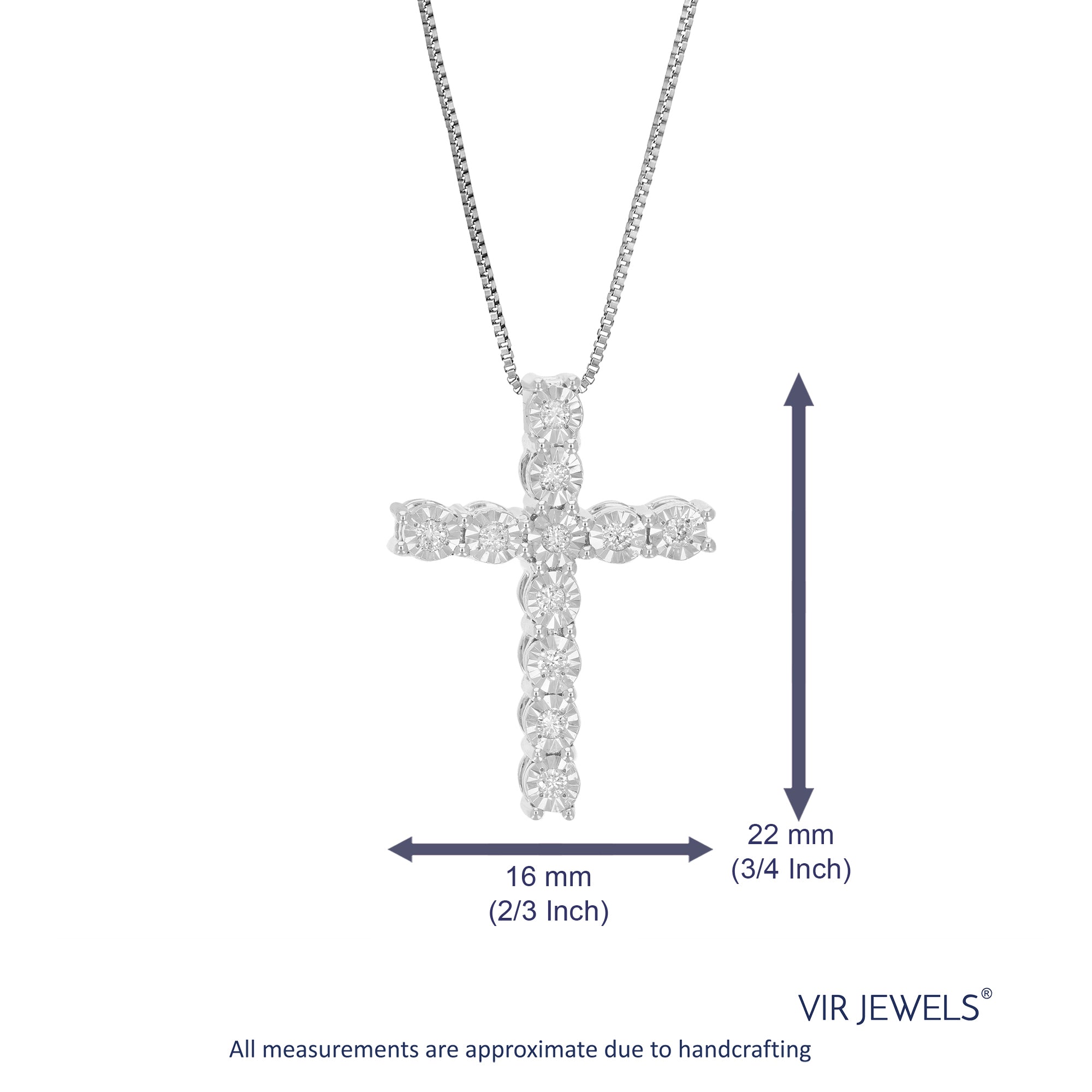 1/6 cttw Diamond Pendant Necklace for Women, Lab Grown Diamond Cross Pendant Necklace in .925 Sterling Silver with Chain, Size 1 Inch