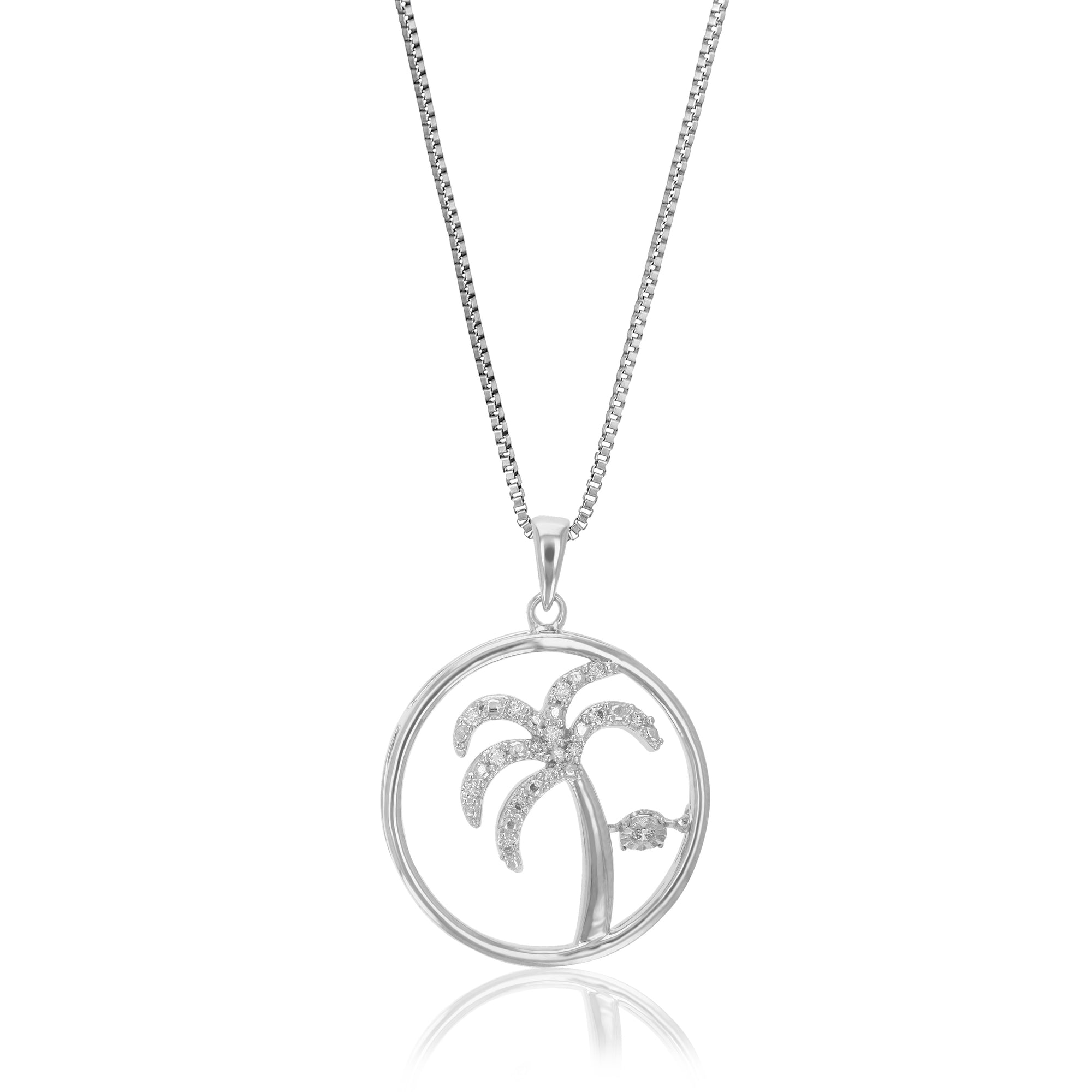1/12 cttw Diamond Pendant Necklace for Women, Lab Grown Diamond Tree Pendant Necklace in .925 Sterling Silver with Chain, Size 1 Inch