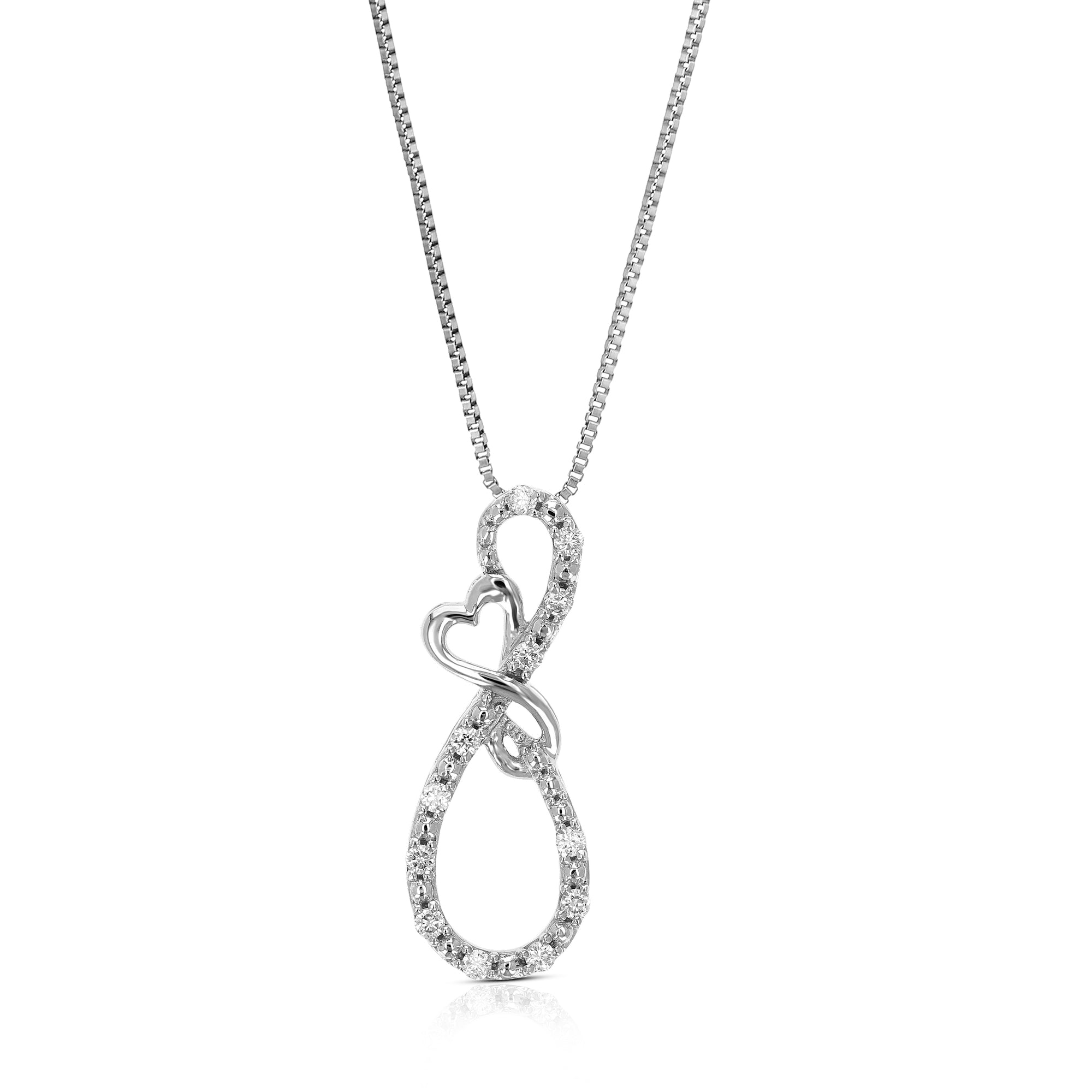 1/10 cttw Lab Grown Diamond Heart Pendant Necklace .925 Sterling Silver 1/4 Inch with 18 Inch Chain, Size 3/4 Inch