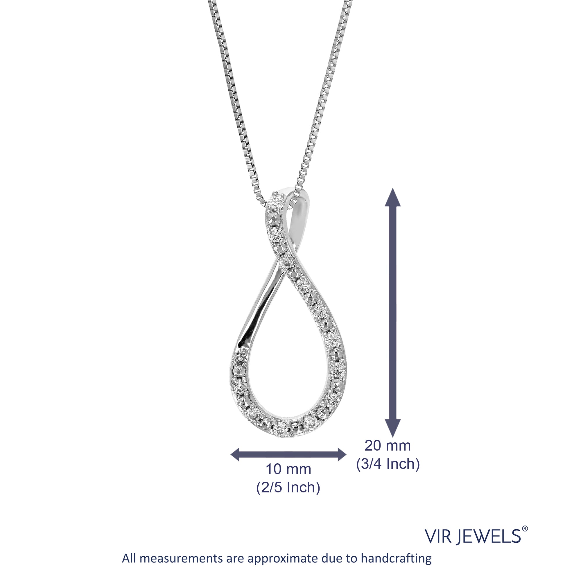 1/10 cttw Lab Grown Diamond Drop Pendant Necklace .925 Sterling Silver 1/3 Inch with 18 Inch Chain, Size 3/4 Inch