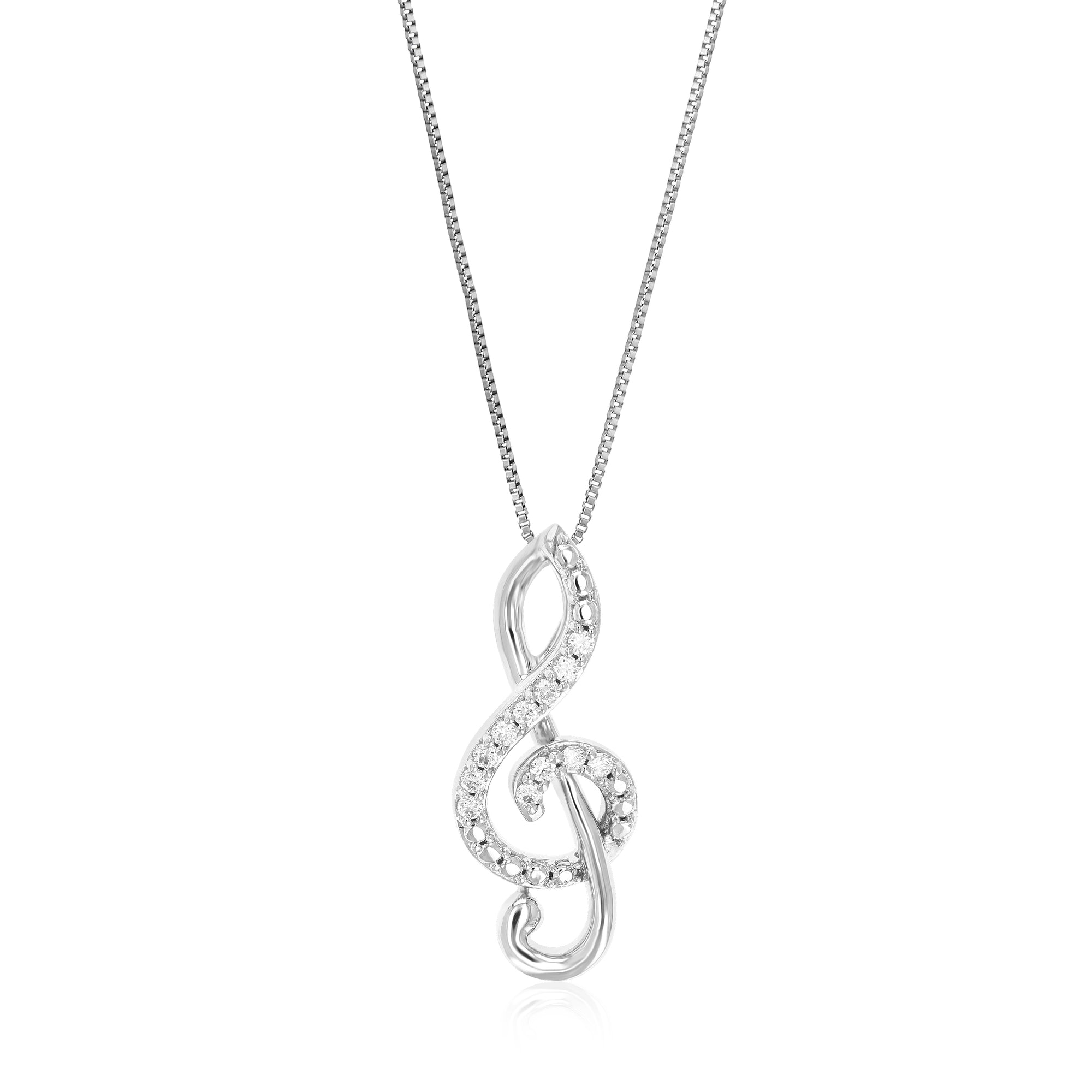 1/10 cttw Diamond Pendant Necklace for Women, Lab Grown Diamond Music Pendant Necklace in .925 Sterling Silver with Chain, Size 1 Inch