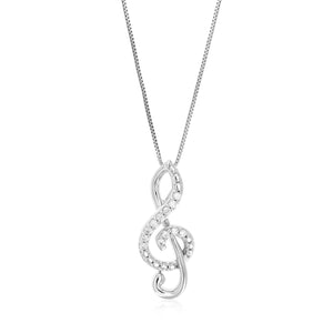 1/10 cttw Diamond Pendant Necklace for Women, Lab Grown Diamond Music Pendant Necklace in .925 Sterling Silver with Chain, Size 1 Inch