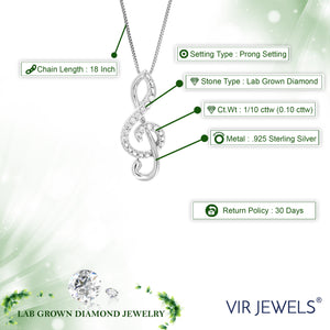 1/10 cttw Diamond Pendant Necklace for Women, Lab Grown Diamond Music Pendant Necklace in .925 Sterling Silver with Chain, Size 1 Inch