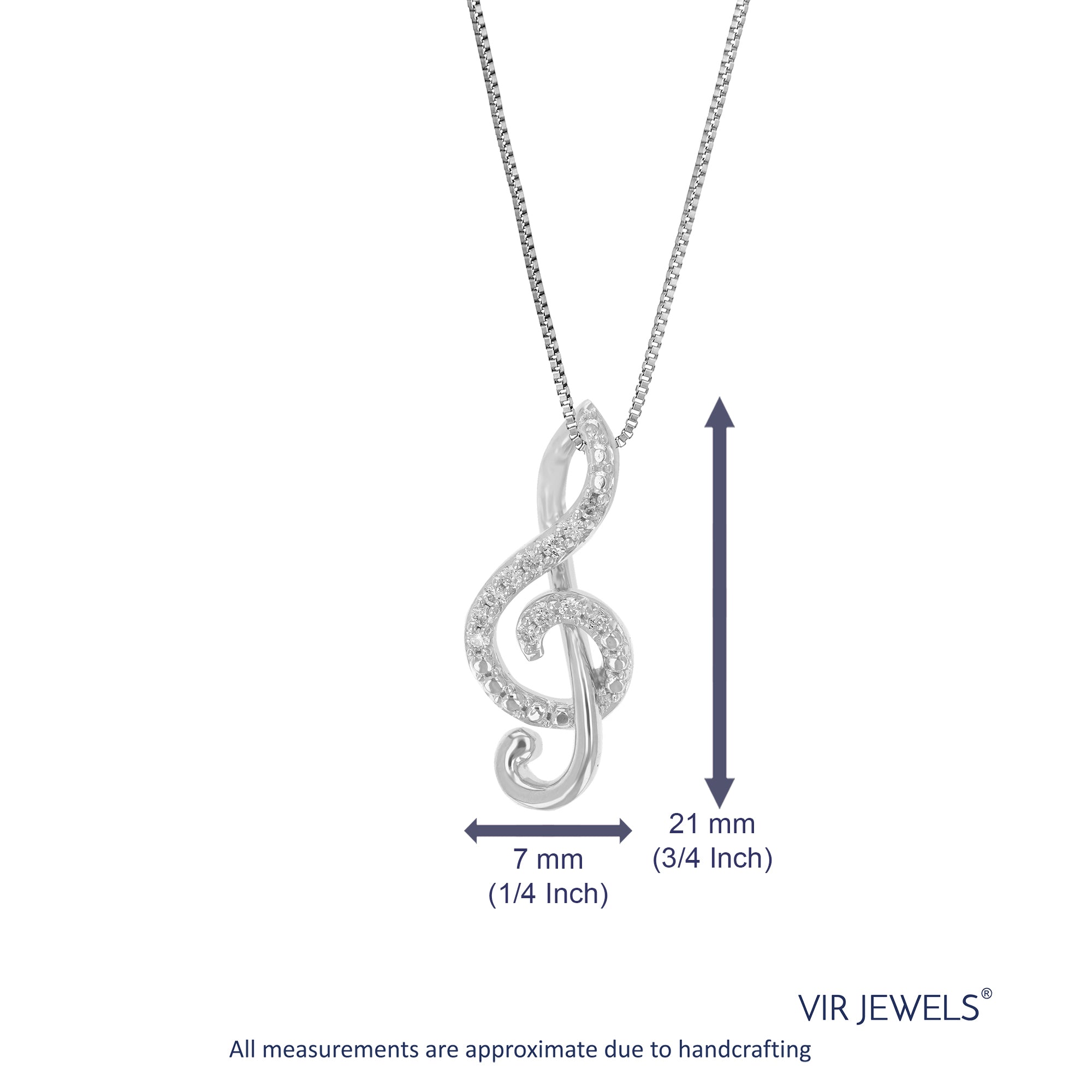 1/10 cttw Diamond Pendant Necklace for Women, Lab Grown Diamond Music Pendant Necklace in .925 Sterling Silver with Chain, Size 1 Inch