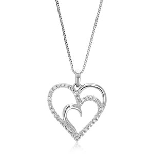 1/10 cttw Diamond Pendant Necklace for Women, Lab Grown Diamond Heart Pendant Necklace in .925 Sterling Silver with Chain, Size 1 Inch