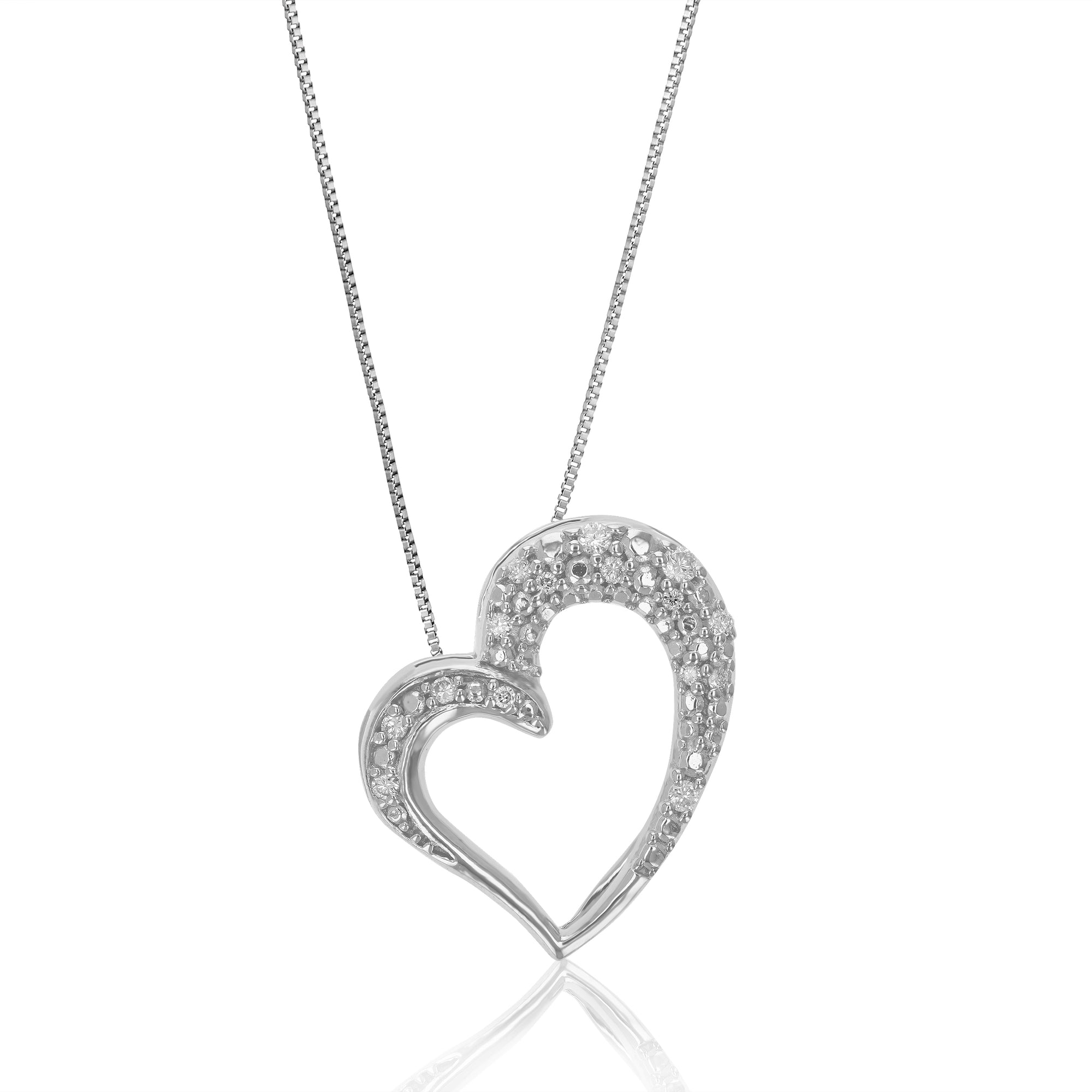 1/10 cttw Diamond Pendant Necklace for Women, Lab Grown Diamond Heart Pendant Necklace in .925 Sterling Silver with Chain, Size 3/4 Inch