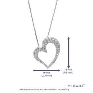 1/10 cttw Diamond Pendant Necklace for Women, Lab Grown Diamond Heart Pendant Necklace in .925 Sterling Silver with Chain, Size 3/4 Inch