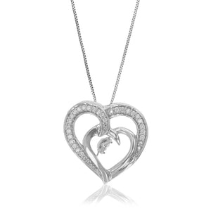 1/6 cttw Diamond Pendant Necklace for Women, Lab Grown Diamond Heart Pendant Necklace in .925 Sterling Silver with Chain, Size 2/3 Inch