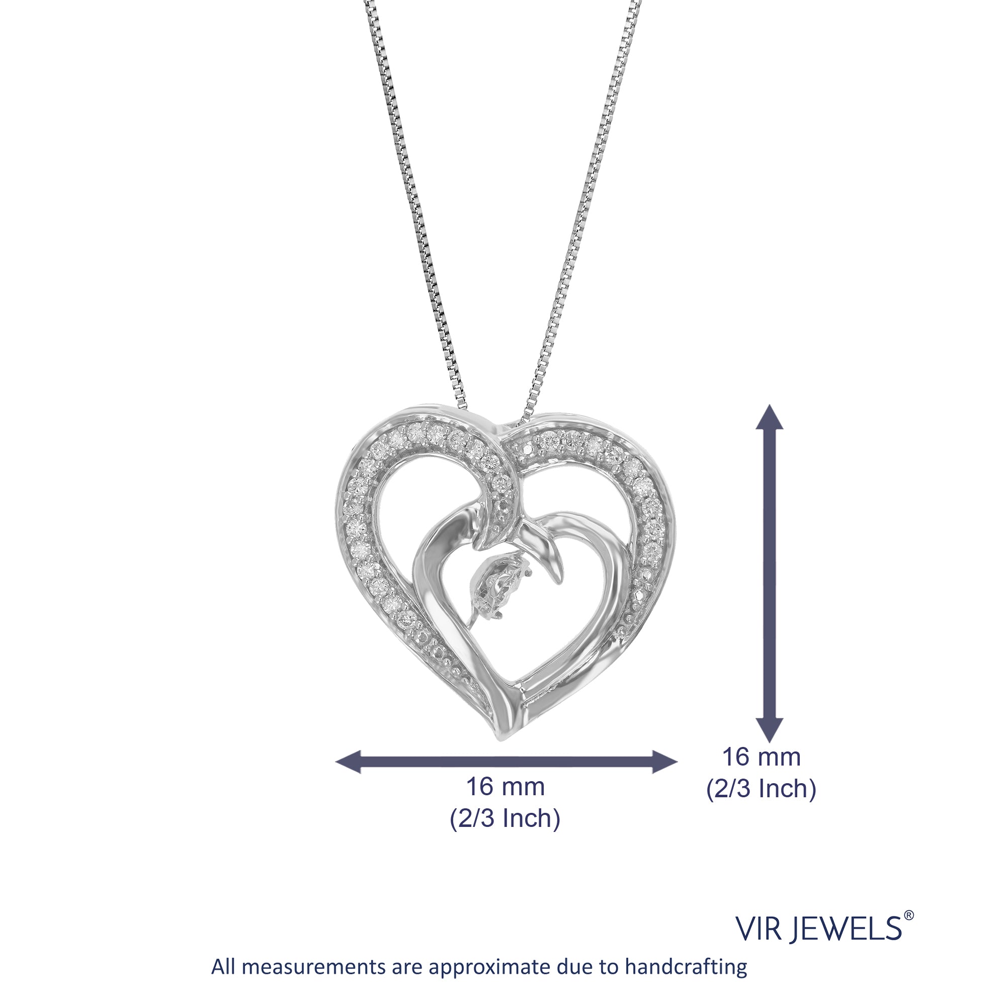 1/6 cttw Diamond Pendant Necklace for Women, Lab Grown Diamond Heart Pendant Necklace in .925 Sterling Silver with Chain, Size 2/3 Inch