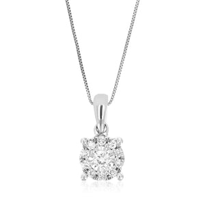 1/6 cttw Diamond Pendant Necklace for Women, Lab Grown Diamond Round Pendant Necklace in .925 Sterling Silver with Chain, Size 1/2 Inch