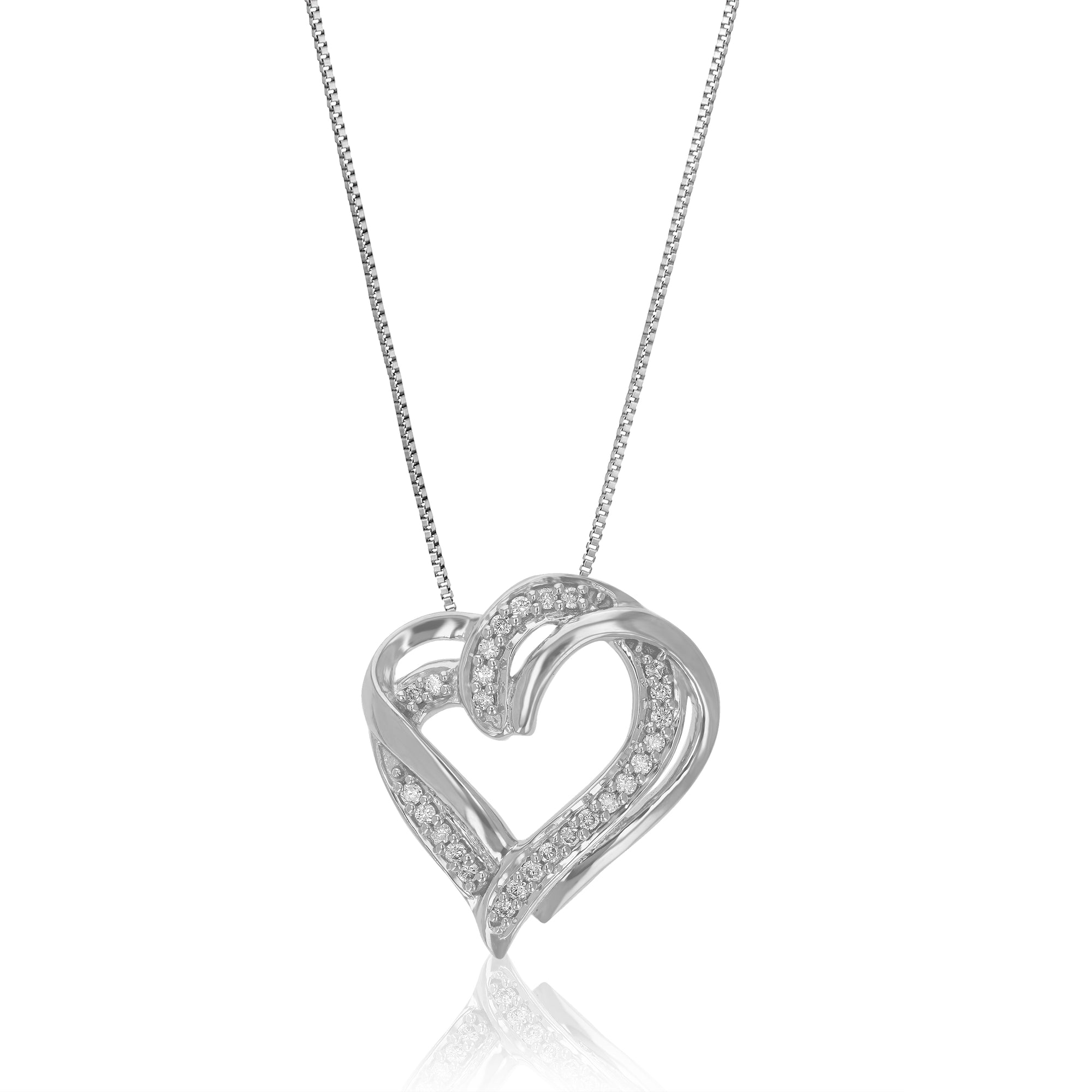 1/10 cttw Diamond Pendant Necklace for Women, Lab Grown Diamond Heart Pendant Necklace in .925 Sterling Silver with Chain, Size 2/3 Inch