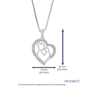 1/12 cttw Diamond Pendant Necklace for Women, Lab Grown Diamond Heart Pendant Necklace in .925 Sterling Silver with Chain, Size 3/4 Inch