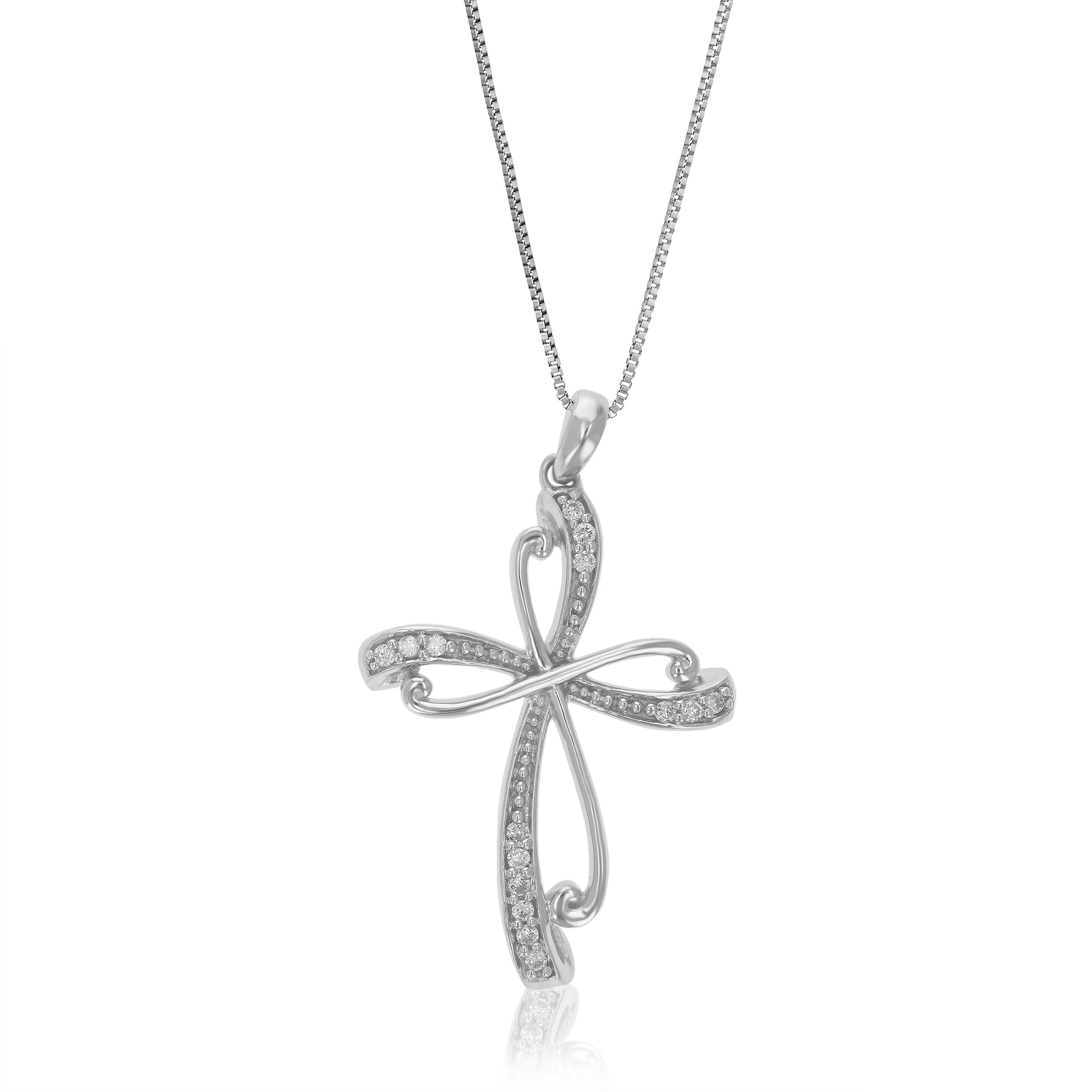 1/12 cttw Diamond Pendant Necklace for Women, Lab Grown Diamond Cross Pendant Necklace in .925 Sterling Silver with Chain, Size 1 Inch