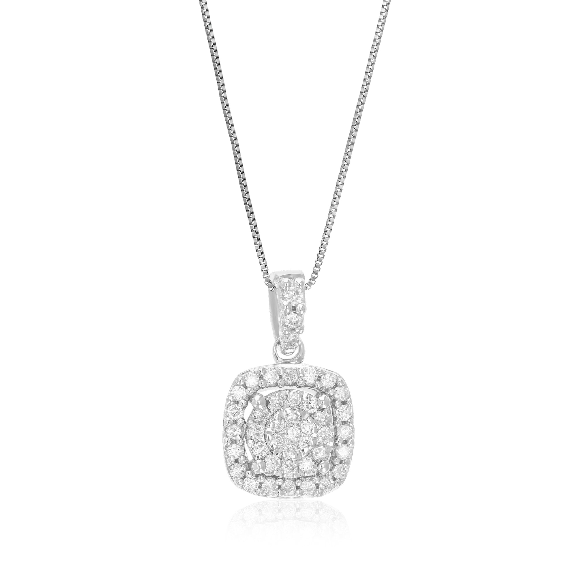 1/6 cttw Diamond Pendant Necklace for Women, Lab Grown Diamond Square Pendant Necklace in .925 Sterling Silver with Chain, Size 1/2 Inch