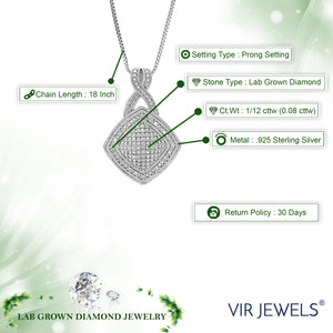 1/12 cttw Diamond Pendant Necklace for Women, Lab Grown Diamond Pendant Necklace in .925 Sterling Silver with Chain, Size 1 Inch