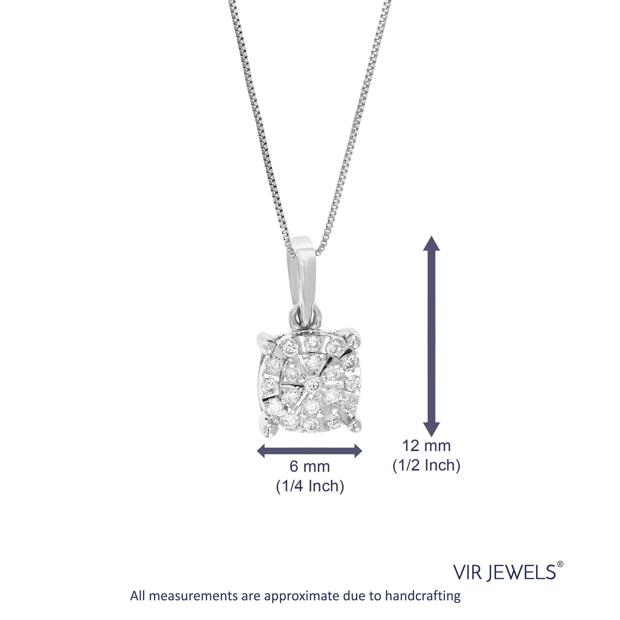 1/10 cttw Diamond Pendant Necklace for Women, Lab Grown Diamond Pendant Necklace in .925 Sterling Silver with Chain, Size 1/2 Inch