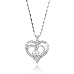 1/10 cttw Diamond Pendant Necklace for Women, Lab Grown Diamond Heart Pendant Necklace in .925 Sterling Silver with Chain, Size 1 Inch