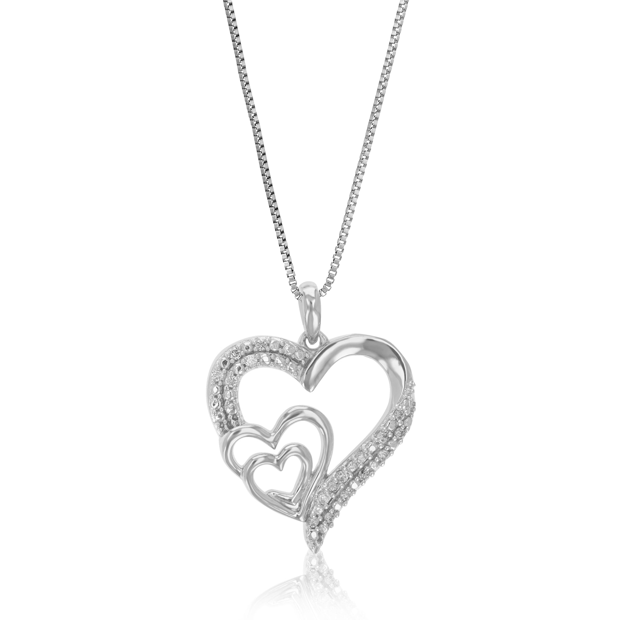 1/10 cttw Diamond Pendant Necklace for Women, Lab Grown Diamond Heart Pendant Necklace in .925 Sterling Silver with Chain, Size 3/4 Inch