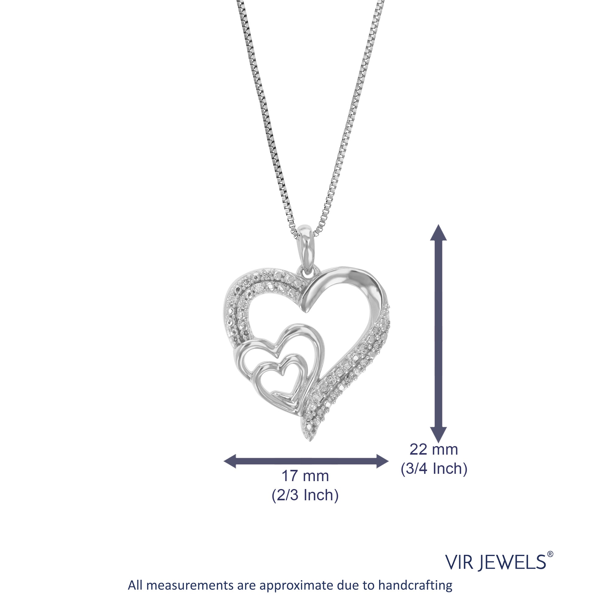 1/10 cttw Diamond Pendant Necklace for Women, Lab Grown Diamond Heart Pendant Necklace in .925 Sterling Silver with Chain, Size 3/4 Inch